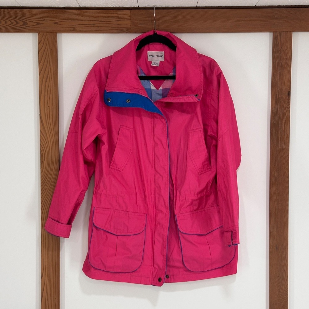 VTG 90s Cabin Creek Women's Medium‎ Pink Blue Utility Chore Jacket Coat 8/10